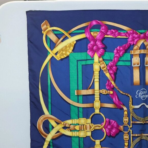 HERMES Carre90 Scarf ""Grand Manège"" Silk Blue - Picture 2 of 15
